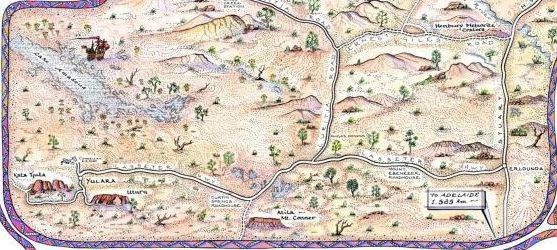 Hand drawn pictorial map of the Red Centre of Australia
