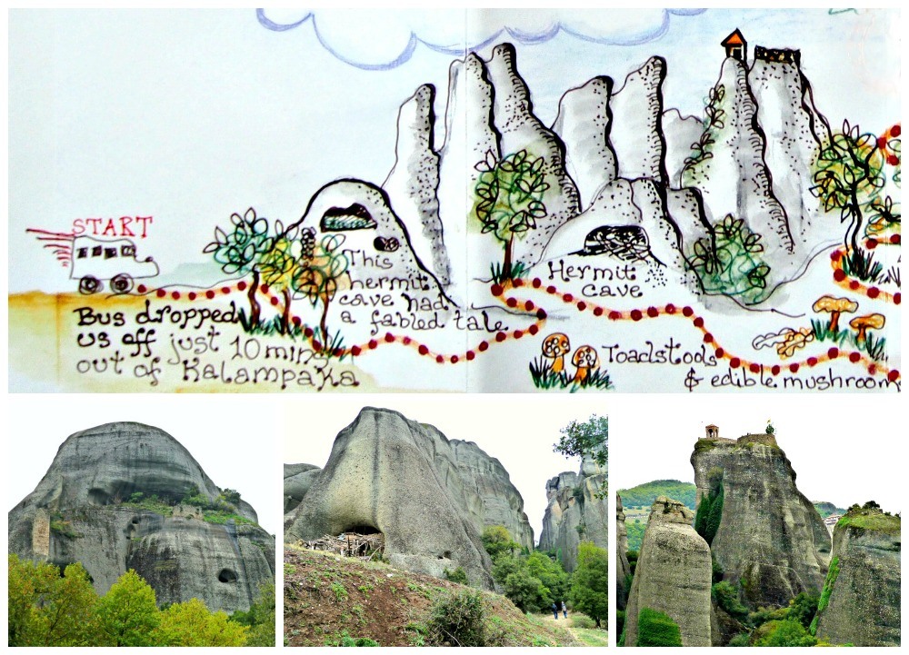 Pictorial map showing the hike at Meteora